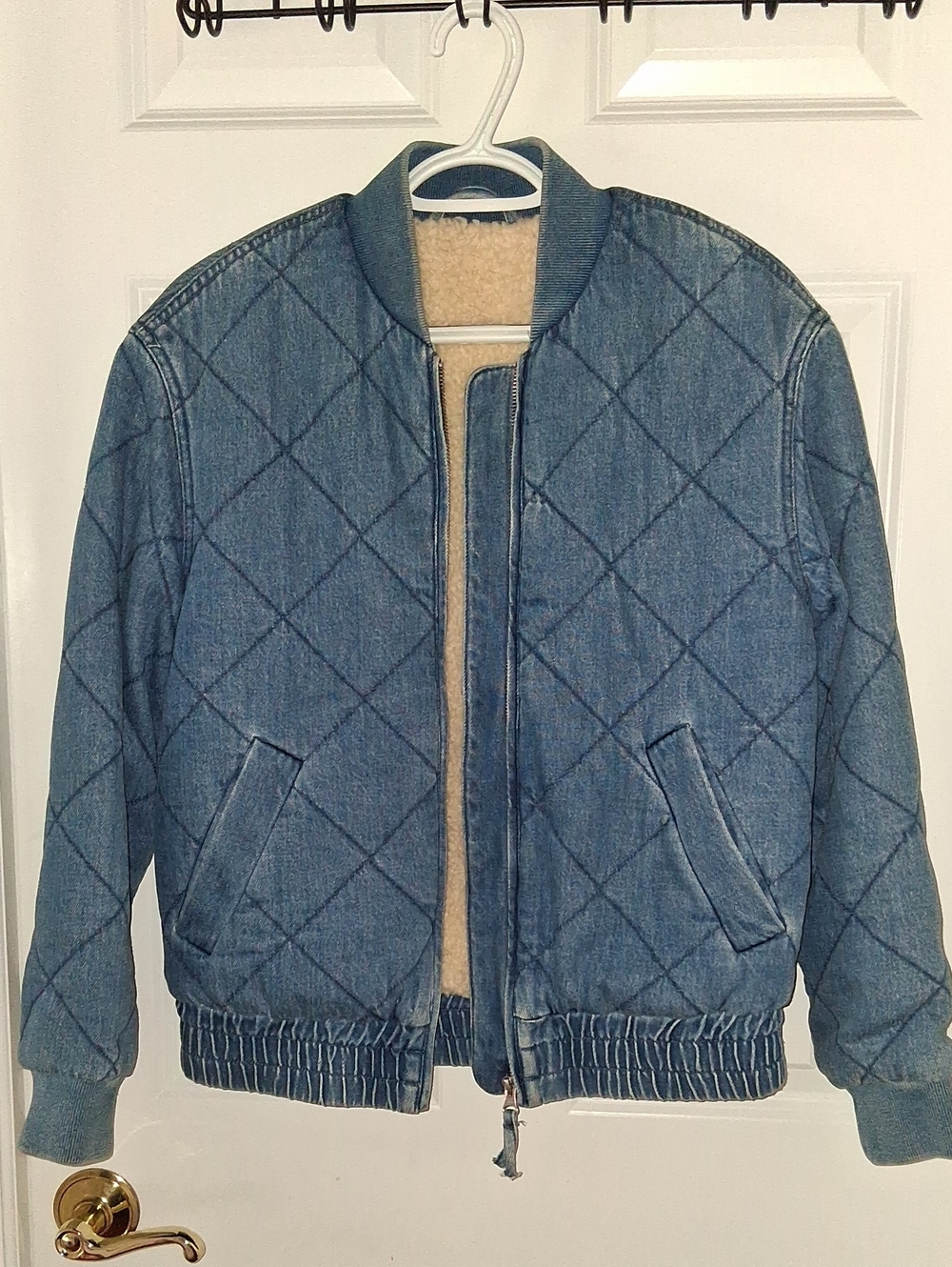 & Other Stories Quilted Denim Bomber Jacket - Blue Size 2